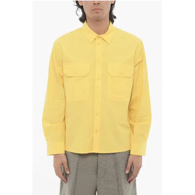 Neil Barrett Solid Color Loose Fit Shirt With Double Breast Pocket In Yellow