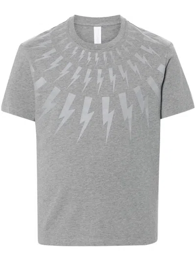 Neil Barrett Bolt-print Cotton T-shirt In Grey