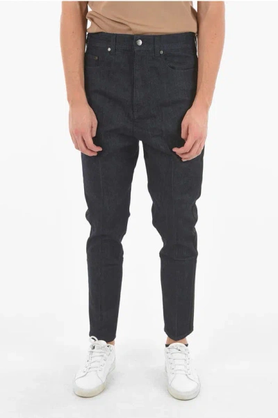 Neil Barrett The Godfather Of Denim Raw Denim Low-crotch Jeans With Satin In Black