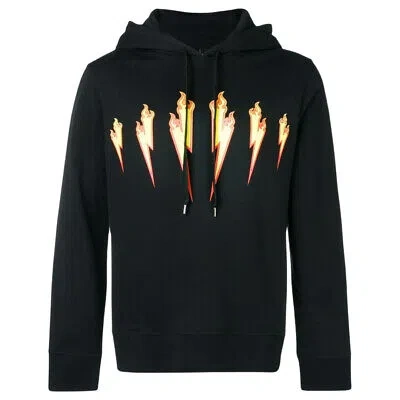 Pre-owned Neil Barrett Thunder Flame Lightning Bolt Logo Black Hoodie