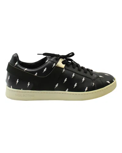 Neil Barrett Thunder Print Sneakers In Black Leather