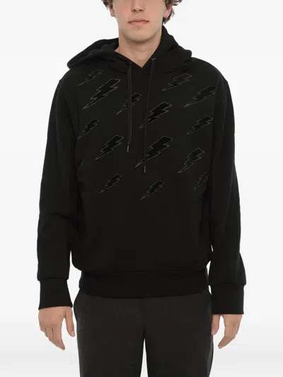 Neil Barrett Thunderbolt Embroidered Hoodie In Black
