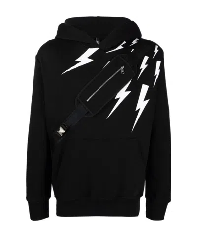 Neil Barrett Thunderbolt Pouch Pocket Hoodie In Black