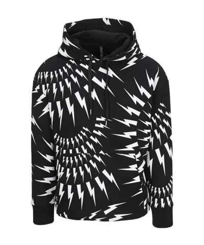 Neil Barrett Thunderbolt Print Cotton Hoodie In Black