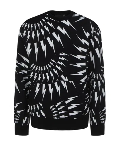 Neil Barrett Thunderbolt-print Cotton Sweatshirt In Black