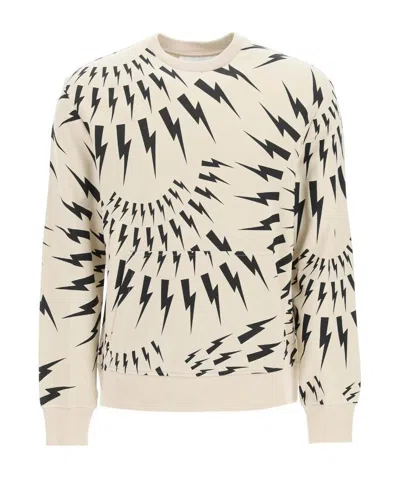 Neil Barrett Thunderbolt-print Cotton Sweatshirt In Nude