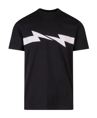 Neil Barrett Thunderbolt-print Cotton T-shirt In Black