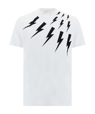 Neil Barrett Thunderbolt-print Cotton T-shirt In White
