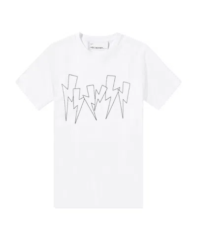 Neil Barrett Thunderbolt-print Crew-neck T-shirt In White