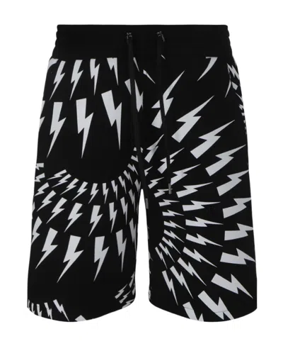Neil Barrett Thunderbolt-print Deck Shorts In Black