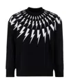 Neil Barrett Fairisle Thunderbolt Cotton Sweatshirt In Black
