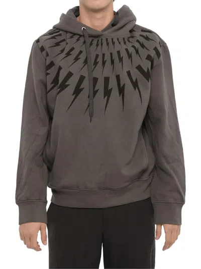Neil Barrett Thunderbolt-print Drawstring Hoodie In Gray