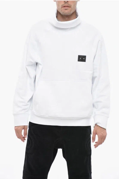 Neil Barrett Turtleneck Fleece-cotton Sweatshirt With Piercing Detail In White