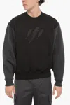 Neil Barrett Two-tone Fleeced Cotton Blend Crew-neck Sweatshirt In Multi