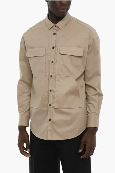 Neil Barrett Utility Shirt With Maxi Breast Pockets In Brown