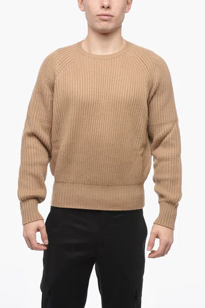 Neil Barrett Wool Blend Chunky Fit Pierced Sweater With Raglan Sleeves In Beige