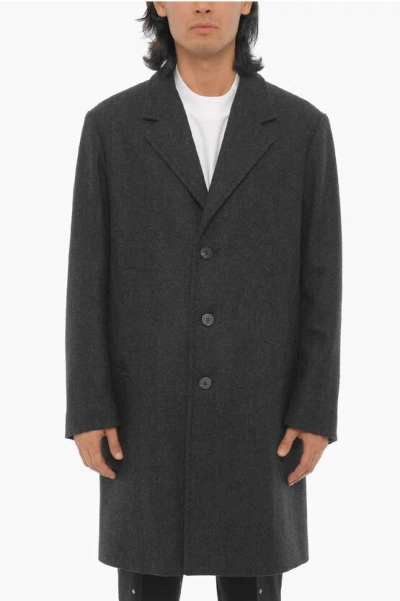 Neil Barrett Wool Blend Slim Fit Single Breasted Coat In Brown