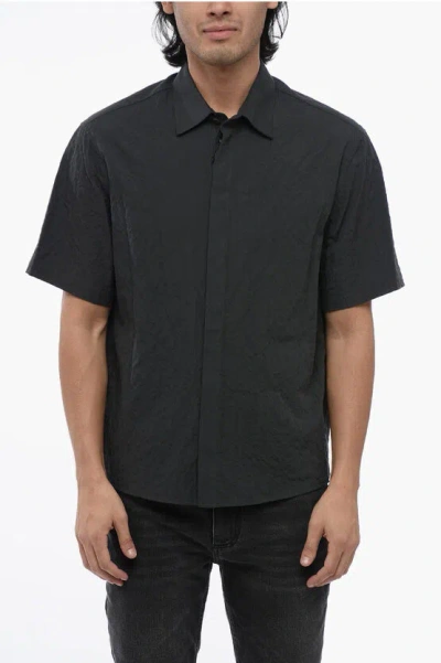 Neil Barrett Wrinkled Cotton Military Minimal Shirt In Black