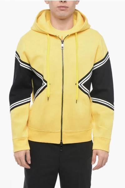 Neil Barrett Zipped Closure Modernist Varsity Hoodie In Yellow