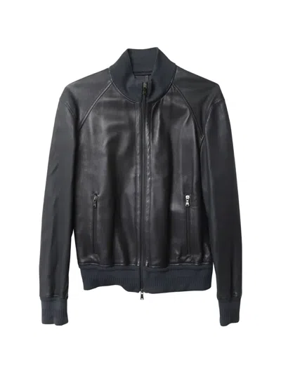 Pre-owned Neil Barrett Zip-up Leather Bomber Jacket In Black