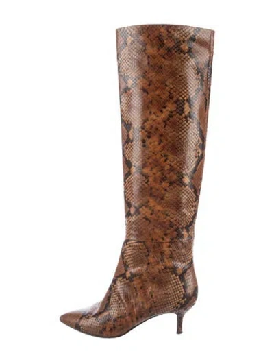 Pre-owned Neil J. Rodgers Leather Animal Print Boots In Brown