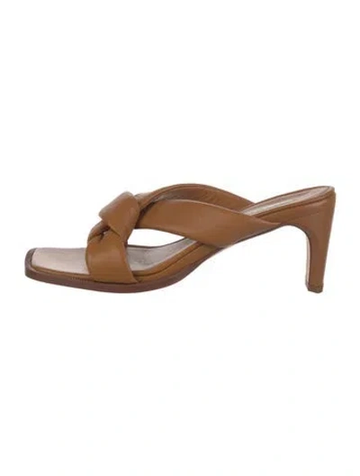 Pre-owned Neil J. Rodgers Leather Braided Accents Slides In Brown
