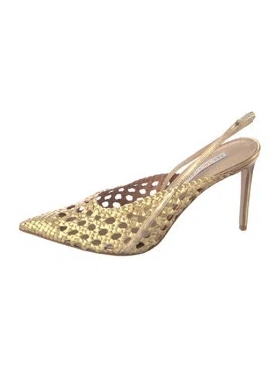 Pre-owned Neil J. Rodgers Leather Patterned Slingback Pumps In Gold