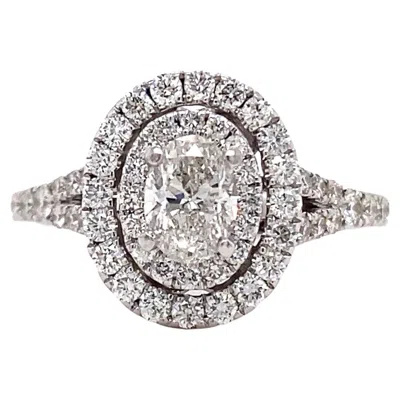 Pre-owned Neil Lane 1 Tcw Oval Diamond Double Halo Engagement Ring 14 Kt White Gold