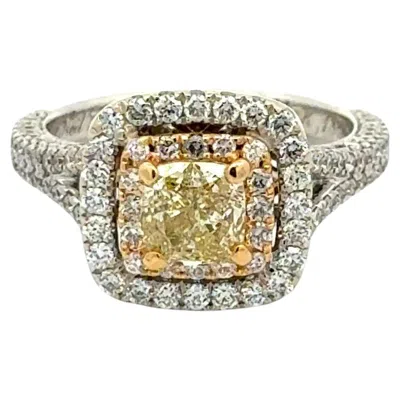 Pre-owned Neil Lane 1.07 Carat Cushion Gsi Natural Fancy Light Yellow Diamond Vintage  Ring