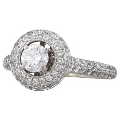 Pre-owned Neil Lane 1.37ctw Round Diamond Halo Engagement Ring 14k White Gold Size 7