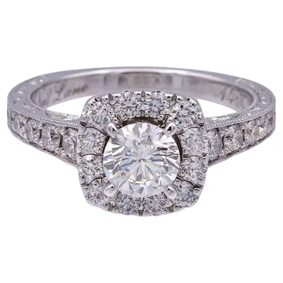 Pre-owned Neil Lane 14k White Gold Cluster 1.19ct Tw Round Halo Diamond Engagement Ring