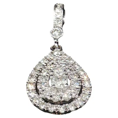 Pre-owned Neil Lane 14k White Gold Diamond Halo Pear Teardrop Pendant Charm Estate