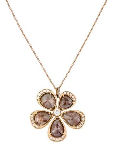 Pre-owned Neil Lane 18k Diamond Floral Pendant Necklace, 16" In Multicolor