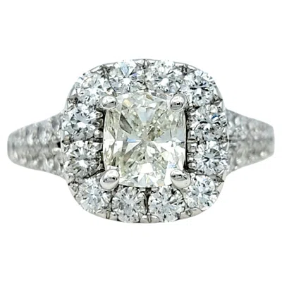 Pre-owned Neil Lane Cushion Cut Diamond Halo Engagement Ring In 14 Karat White Gold