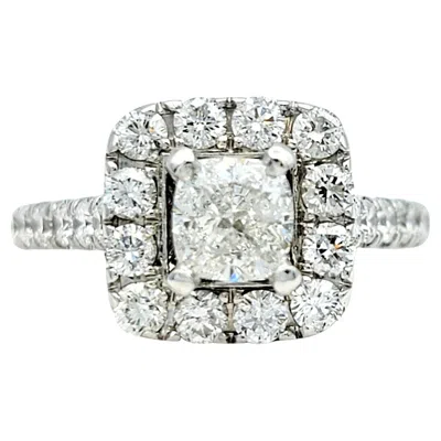 Pre-owned Neil Lane Cushion Diamond Engagement Ring With Squared Halo 14 Karat White Gold