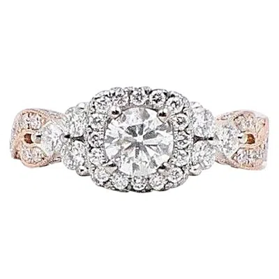 Pre-owned Neil Lane Diamond Engagement Ring 1 5/8 Carat 14 Karat Rose Gold And White Gold