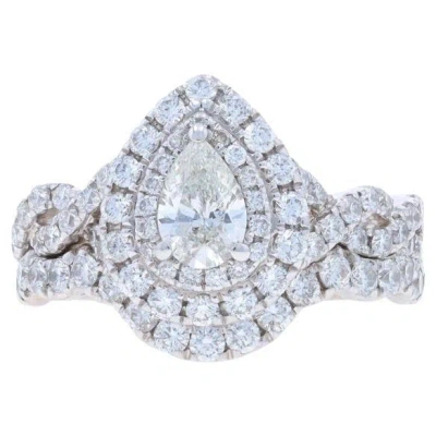 Pre-owned Neil Lane Diamond Halo Engagement Ring & Wedding Band Whitegold 14k Pear 1.87ctw In Multi