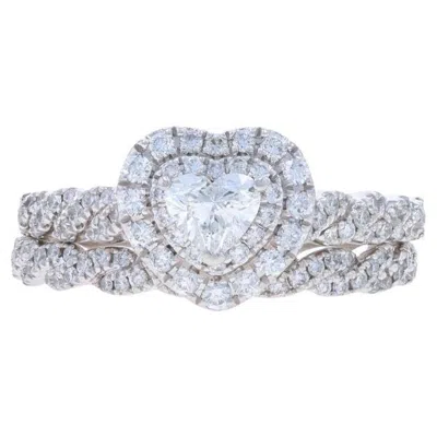 Pre-owned Neil Lane Diamond Heart Halo Engagement Ring &wedding Band White Gold 14k 7/8ctw