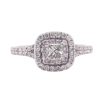 Pre-owned Neil Lane Double Halo Princess Diamond 1 Tcw Engagement Ring 14kt White Gold
