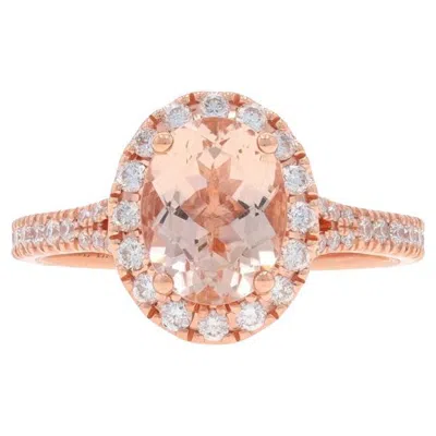 Pre-owned Neil Lane Morganite Diamond Halo Ring - Rose Gold 14k Oval 2.4ctw Cathedral In Red