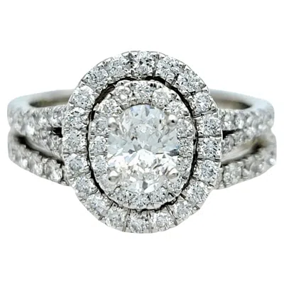 Pre-owned Neil Lane Oval Cut Diamond Double Halo Wedding Ring Set In 14 Karat White Gold