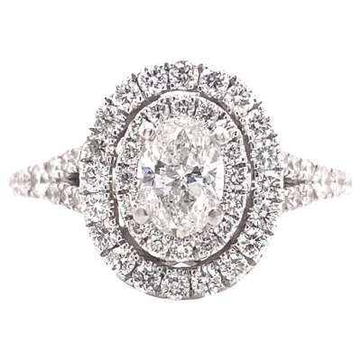 Pre-owned Neil Lane Oval Diamond Double Halo 1.00 Tcw Engagement Ring 14kt White Gold