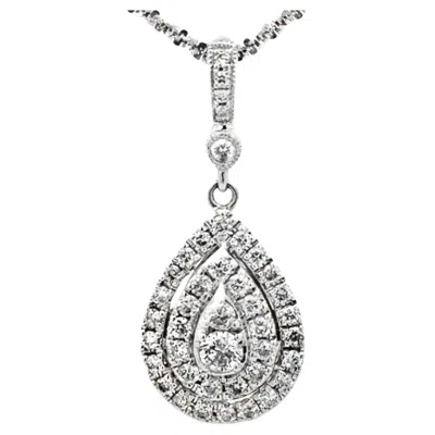 Pre-owned Neil Lane Pear Shaped Double Diamond Halo Diamond Necklace 14k White Gold