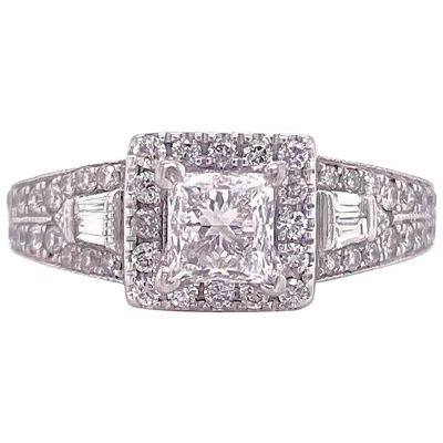 Pre-owned Neil Lane Princess Diamond 1.50 Carat Engagement Ring In 14 Karat White Gold