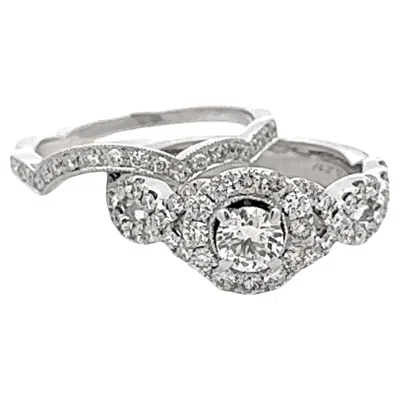 Pre-owned Neil Lane Round Brilliant Cut Diamond Halo Engagement Ring And Matching Band 14k In Multi