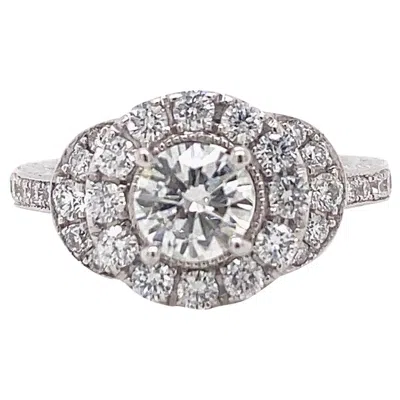 Pre-owned Neil Lane Round Diamond Halo 1.03 Carat 14 Karat White Gold Engagement Ring
