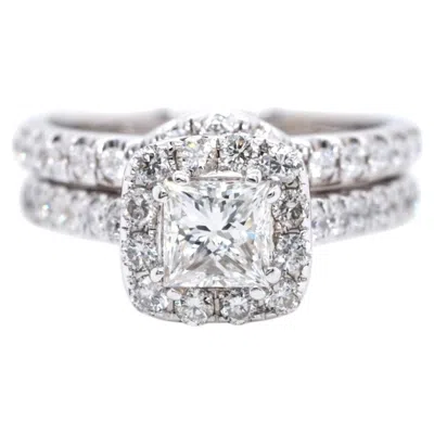 Pre-owned Neil Lane Vintage  1.45 Cttw Princess & Round Cut Diamond 14k White Gold Ring Set