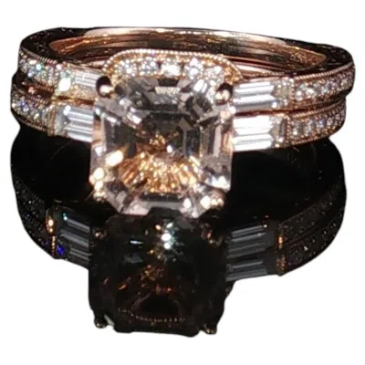 Pre-owned Neil Lane Vintage  14k Rose Gold Asscher Morganite Diamond Ring Bridal Set In Red