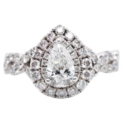 Pre-owned Neil Lane Vintage  14k White Gold 1 Ct Pear Diamond Halo Engagement Ring