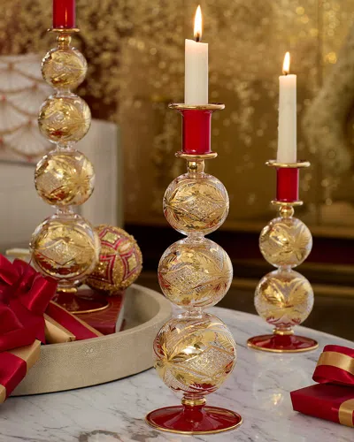 Neiman Marcus 11.6" Red And Gold-tone Candle Holder